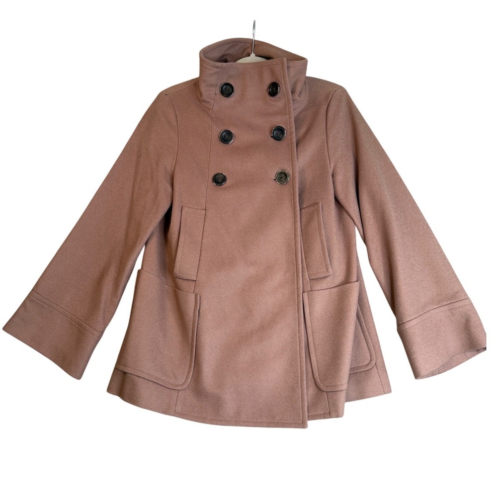 Zara Mauve Tan Wool Blend Double Breasted Funnel Neck Pea Coat Womens S Mod